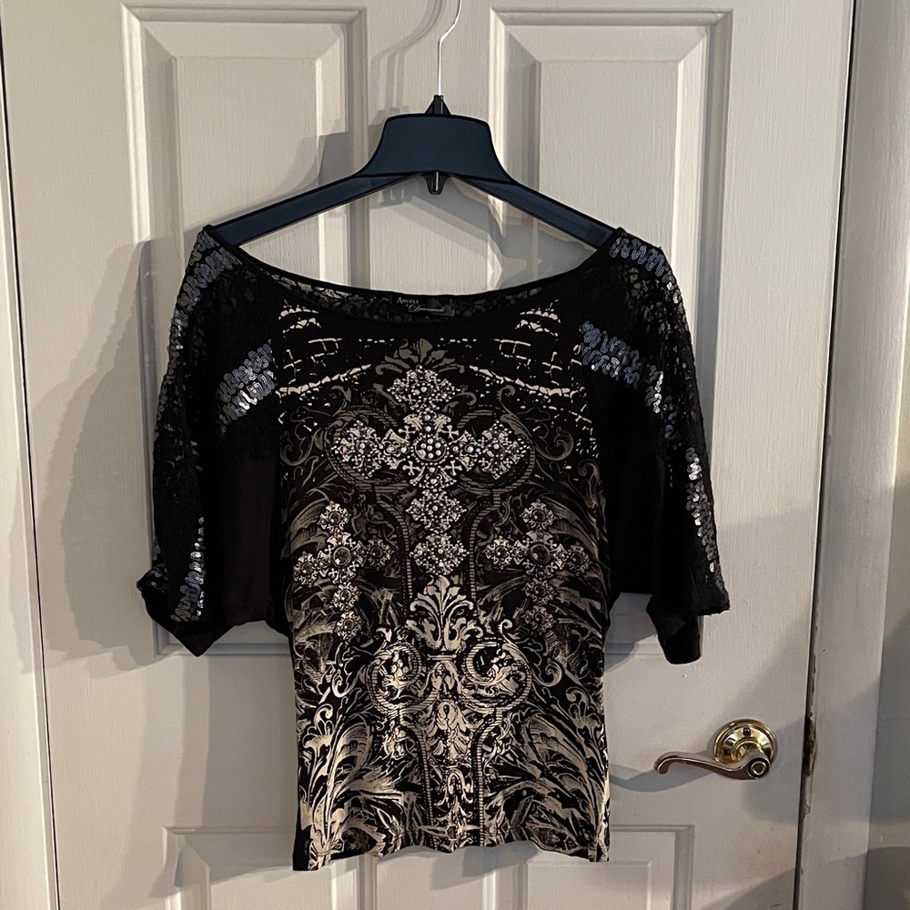 Elegant Black and Beige Women's Top